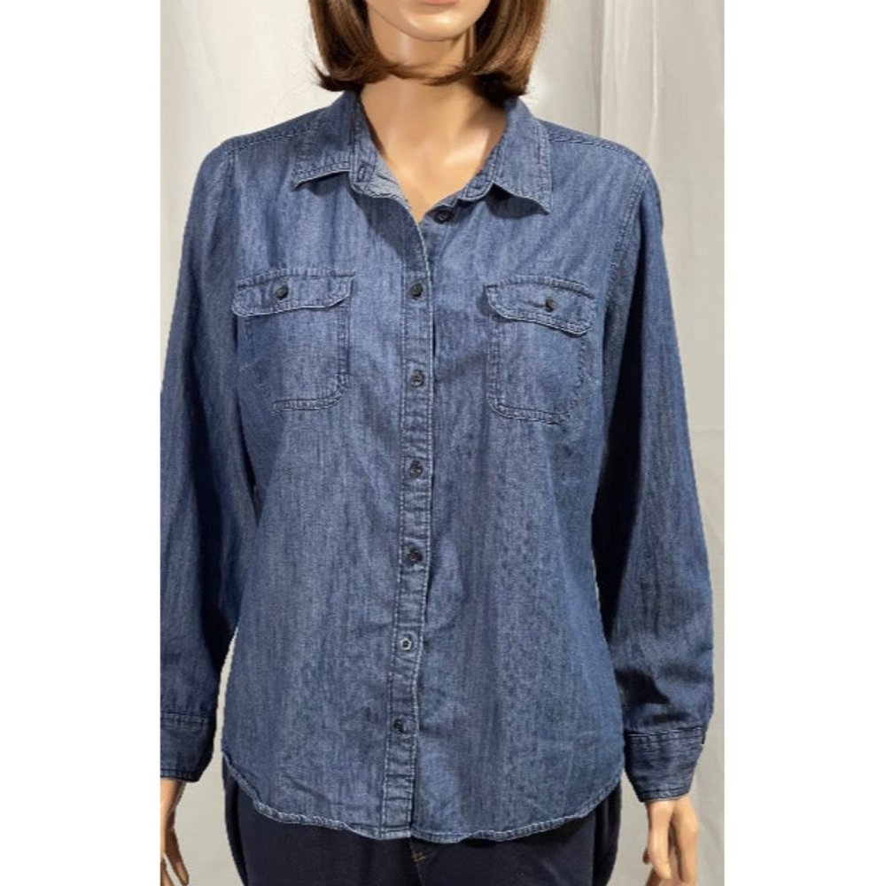St. John's Bay 100% Cotton Jean Denim Styled Button Up Shirt - Size Petite PL